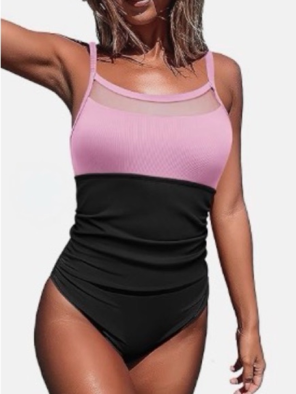 Women’s Two-Tone Pink & Black One-Piece Swimsuit